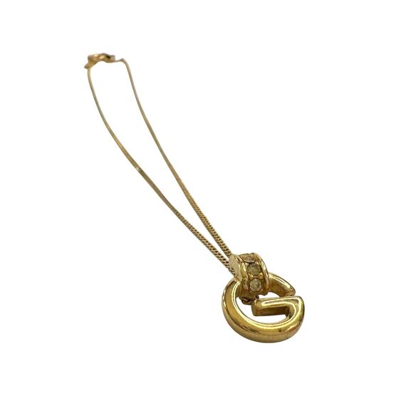 Vintage Givenchy Rounded "G" Necklace Gold Plated w Rhinestones - Picture 5 of 12